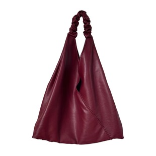 小晖诱货 时尚慵懒单件皮质松弛托特包包朗姆酒红色女包秋冬质感