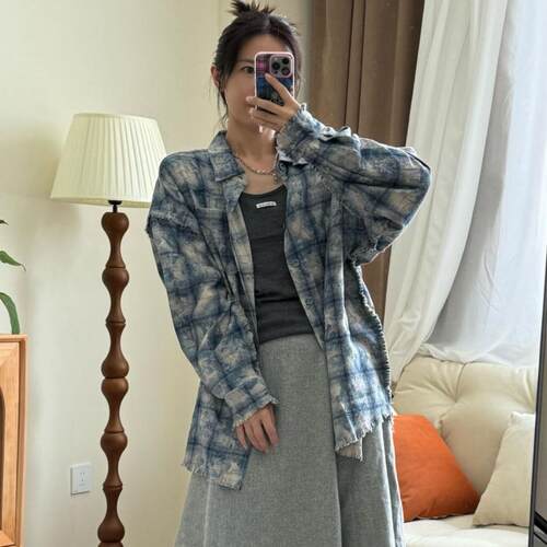 秦岚同款流苏毛边长袖衬衫