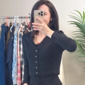 开衫 小晖诱货新款 外套修身 显瘦圆领针织开衫 时尚 百搭气质纯色短款