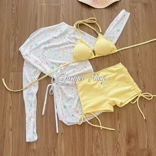 《初恋小星星》泳衣女高级感长袖海边度假三件套分体纯欲性感泳装