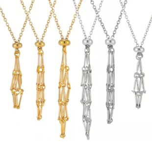 新天然水晶原石网兜金属竹节项链编织囚笼吊坠 调节链子网兜吊坠