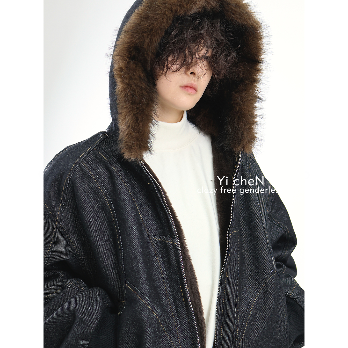 冬季座山雕兔毛牛仔棉衣外套