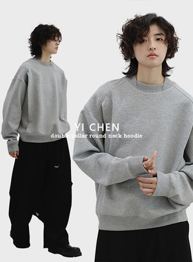 一衬YICHEN【设计师款】cleanfit340g双层螺纹领卫衣拼边解构上衣