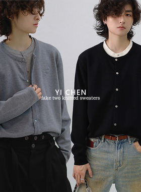 一衬YICHEN  秋冬假两件拼接针织衫慵懒感时髦短款开衫内搭毛衣