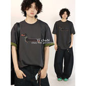 夏季 腊肠小狗撞色短袖 趣味印花T恤情侣美式 一衬YICHEN 男女同款