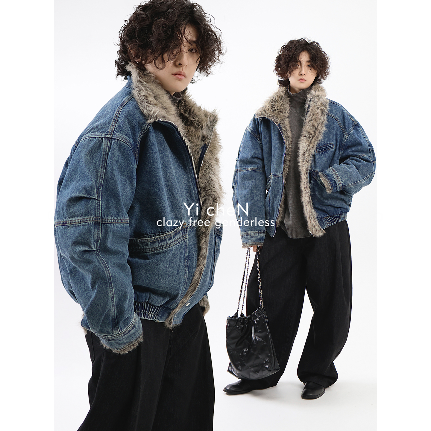 一衬YICHEN  冬季座山雕毛领牛仔棉服外套男加厚加绒工装休闲上衣,男装,牛仔外套,淘宝优惠券,粉丝福利购,淘宝优惠卷