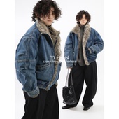 座山雕毛领牛仔棉服外套男加厚加绒工装 一衬YICHEN 冬季 休闲上衣