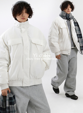一衬YICHEN  冬季90白鸭绒羽绒服特调白色调解构设计保暖工装外套