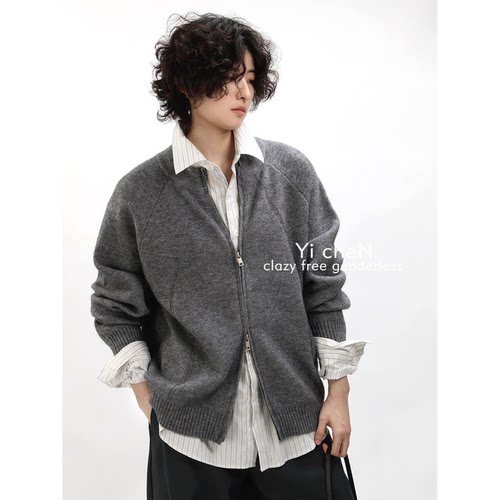 一衬YICHEN秋冬提花慵懒开衫毛衣