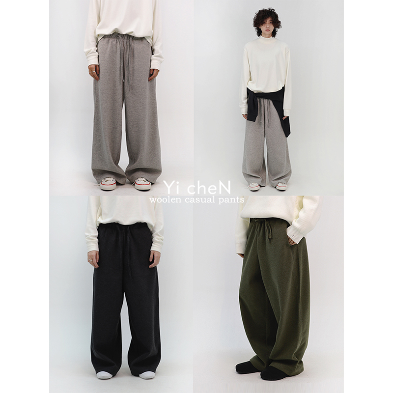 一衬YICHEN薄毛呢宽松休闲裤