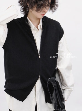 一衬YICHEN  2025秋冬新品双拉链针织马甲外套叠穿复古老钱风上衣