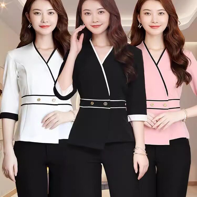 美容师工作服女秋冬款高级医美美容院黑色套装养生SPA技师工服装