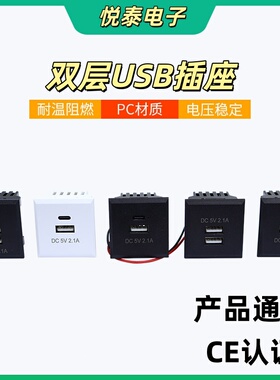 RUI 嵌入式 Type‑C 双口 USB 插座 2.1A 家具桌面 DC 充电模块