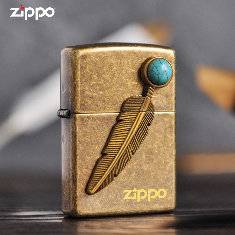 zippo防风煤油打火机官方正品贴章幸运羽毛男士送男朋友生日礼物