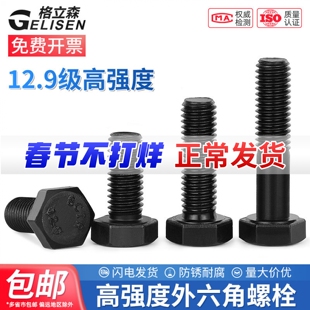 12.9级高强度外六角螺丝六角头螺栓加长螺杆螺钉M4M5M6M8M10-M36