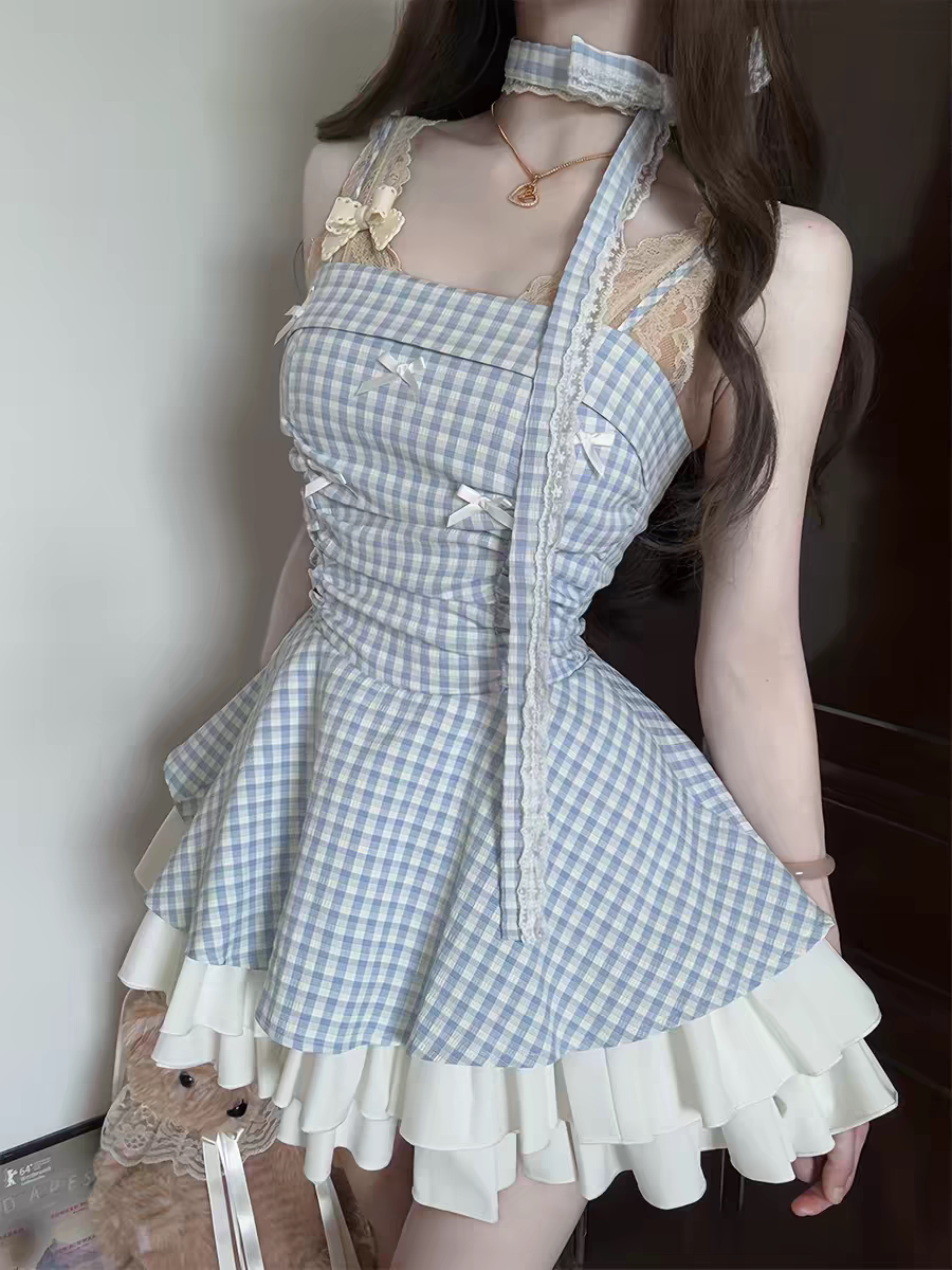 甜美风蝴蝶结吊带连衣裙女202连衣裙