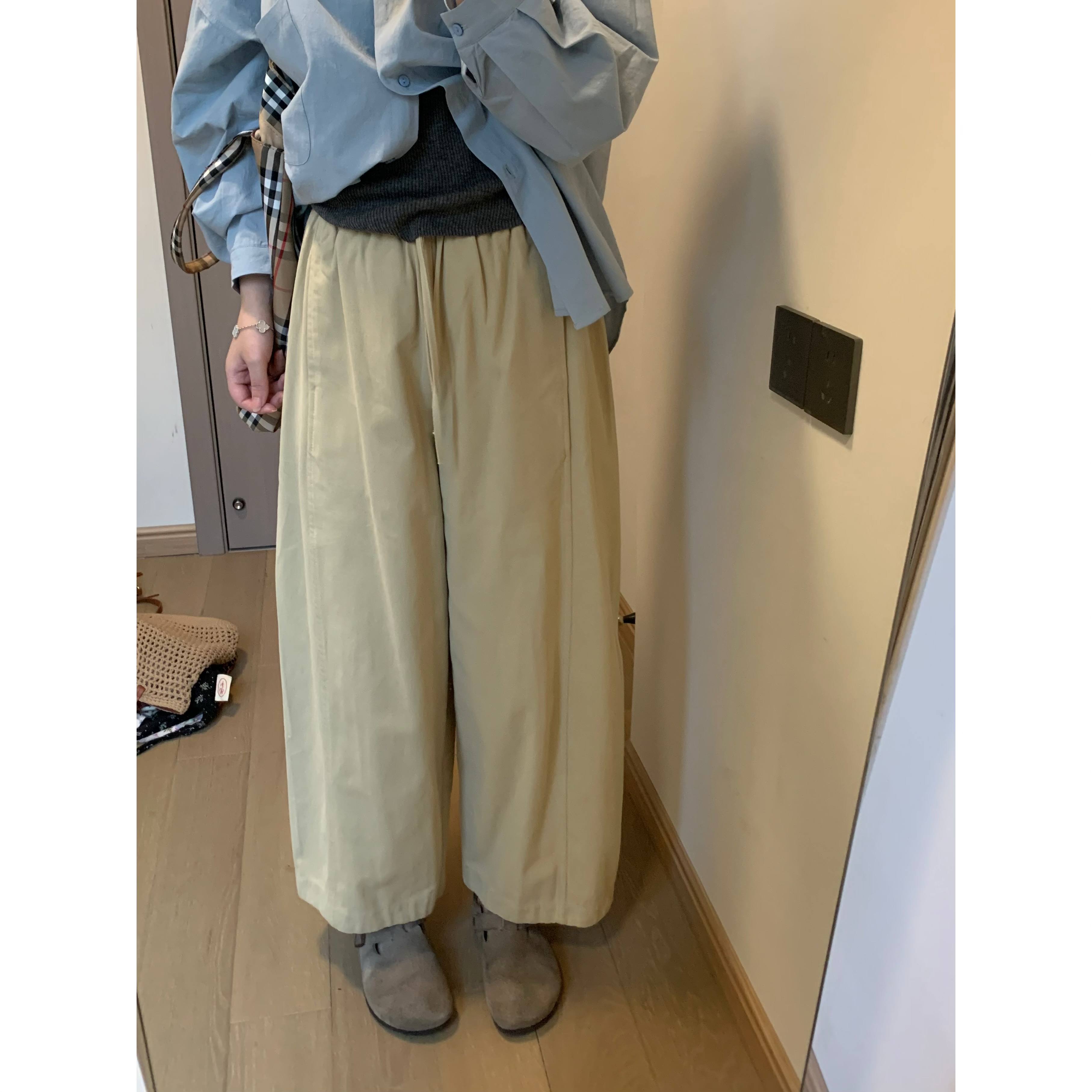 FENG甜甜_日系纯棉 休闲裤女25秋季直筒萝卜裤宽松九分哈伦弯刀裤