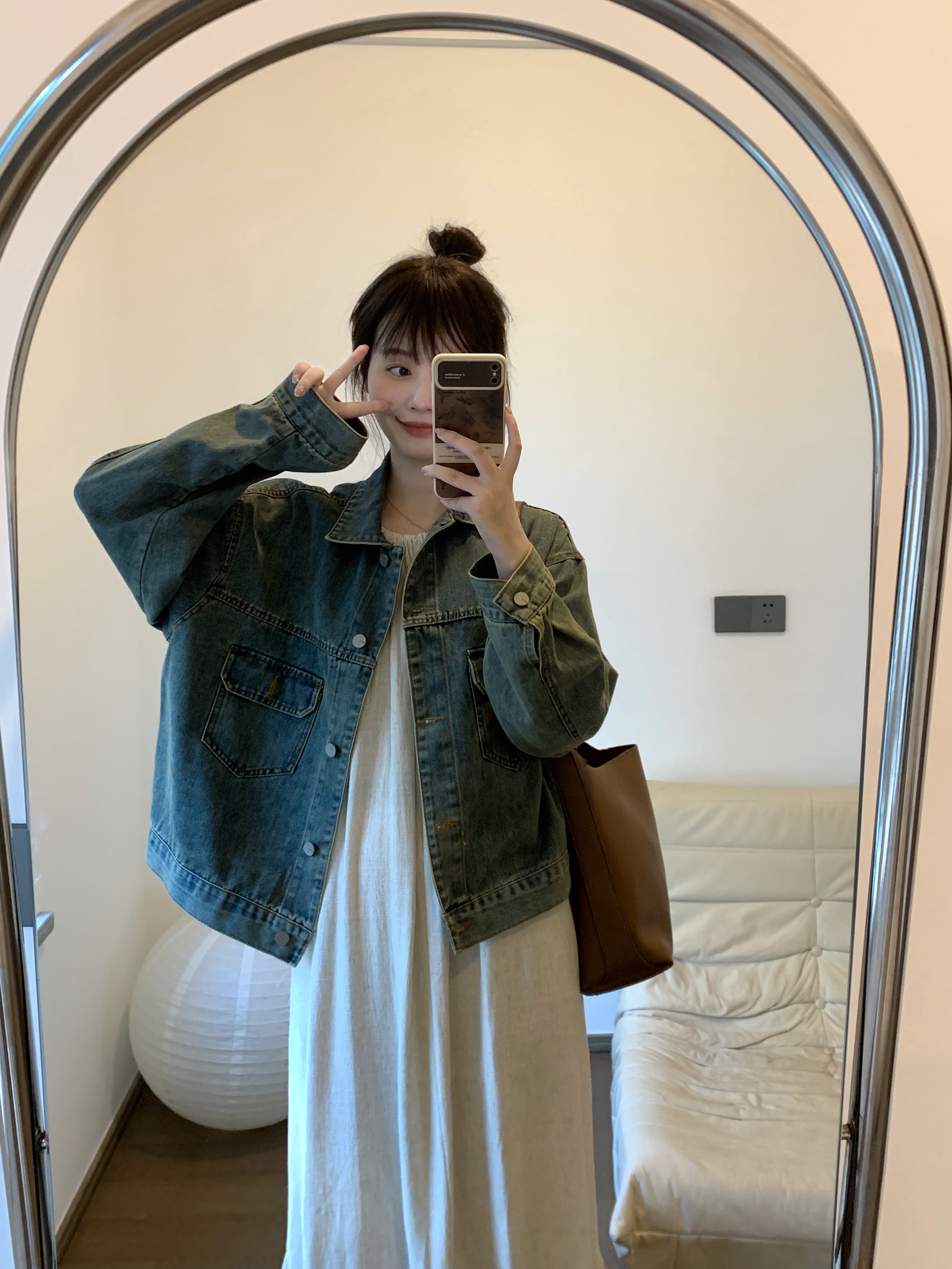 FENG甜甜复古水洗蓝牛仔外套女2024春季新款港风气质复古宽松上衣