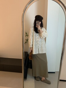 优雅宽松长袖 FENG甜甜_温柔系刺绣纽扣娃娃衫 女早秋新款 法式 衬衫