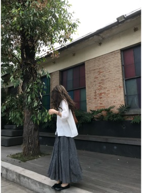 FENG甜甜_复古抽绳半身裙女夏季新款宽松显瘦日系慵懒百搭伞裙子