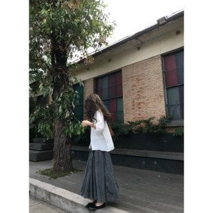FENG甜甜_复古抽绳半身裙女夏季新款宽松显瘦日系慵懒百搭伞裙子