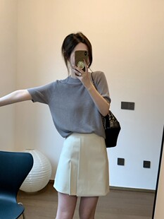 上衣 纯色T恤女夏新款 FENG甜甜_23SS 高品质简约通勤圆领针织短袖