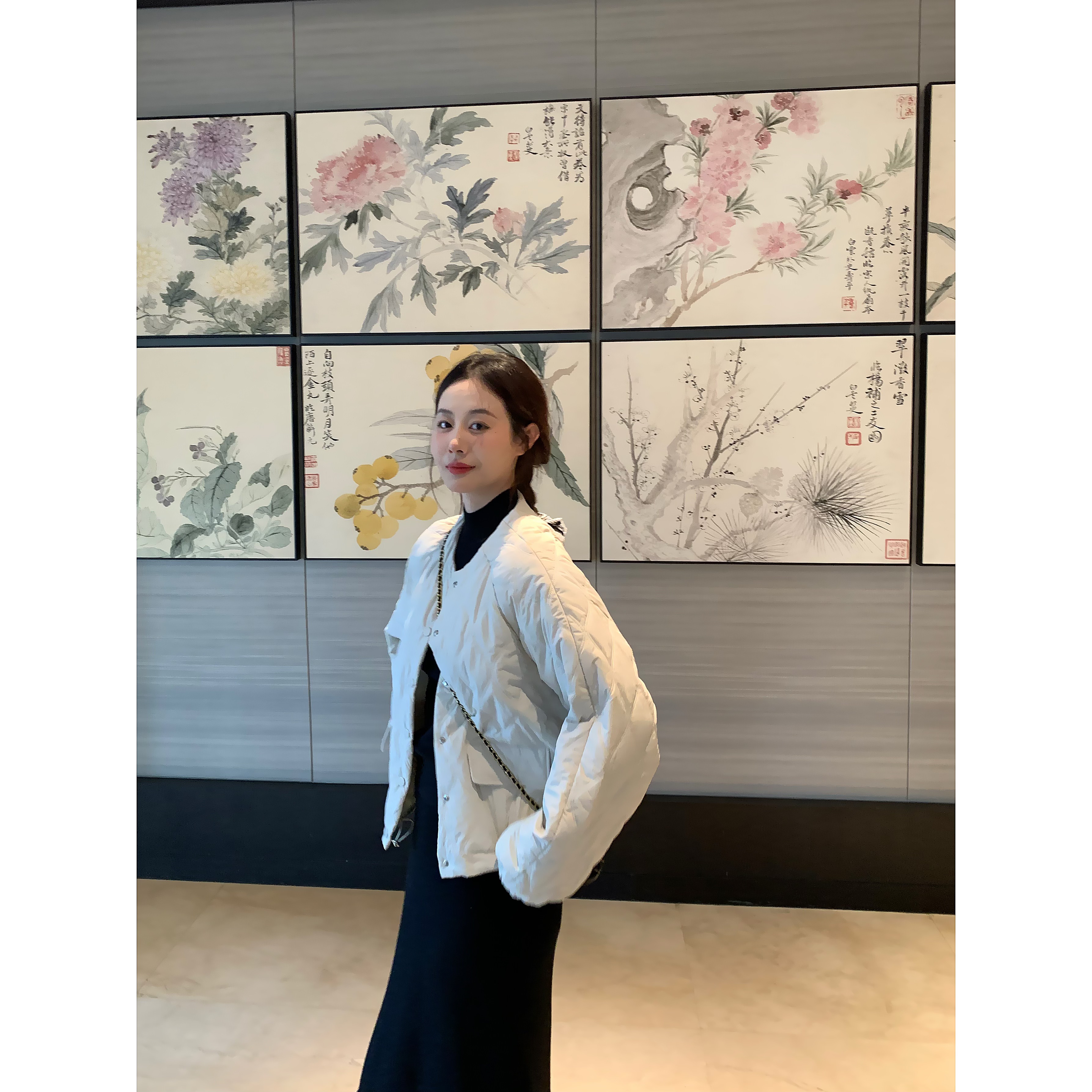 FENG甜甜_菱格轻薄棉服女冬季新款韩版无领短款圆领百搭宽松外套