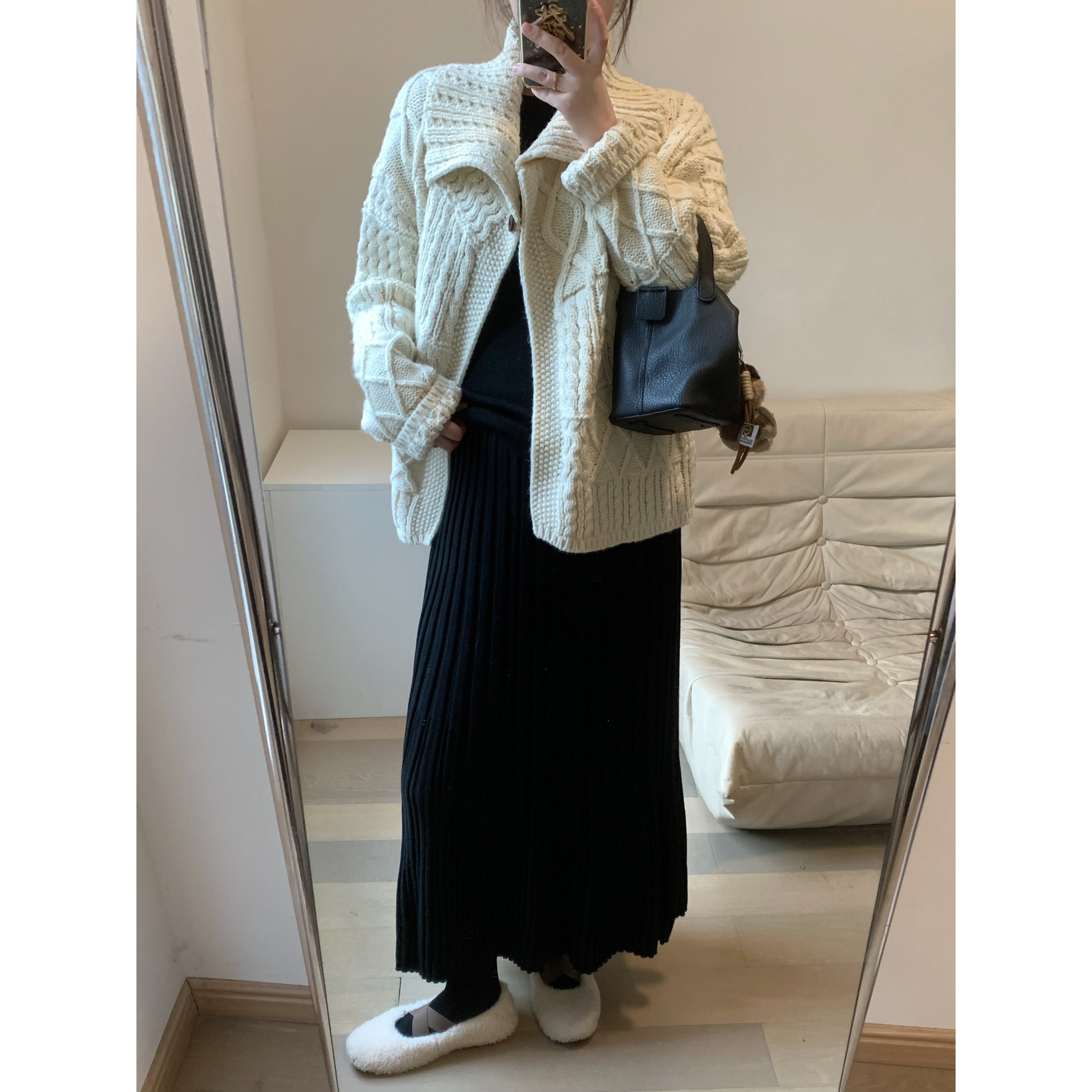 FENG甜甜_针织半身裙女秋冬新款百褶裙气质A字鱼尾裙中长款大裙摆