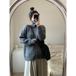 百搭针织衫 开衫 经典 FENG甜甜_老钱调立领拉链毛衣外套女秋冬新款