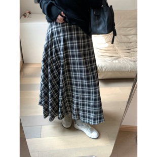 FENG甜甜_高腰格子半身裙a字女秋冬新款 伞裙 显瘦百搭设计感中长款