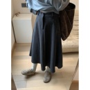 FENG甜甜_毛呢高腰百搭半身裙女秋冬新款 宽松显瘦灰色遮跨a字裙子