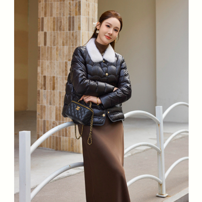 轻奢水貂毛领设计感小个子短款羽绒服8812