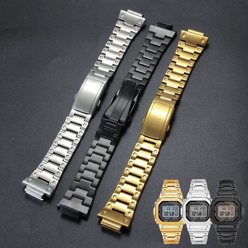 适配卡西欧DW5600/M5610/GMW-B5000/GW-B5600小方块不锈钢手表带