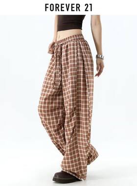 CHOCOOLATE复古格子阔腿休闲裤女日系慵懒风显瘦弯刀拖地长裤