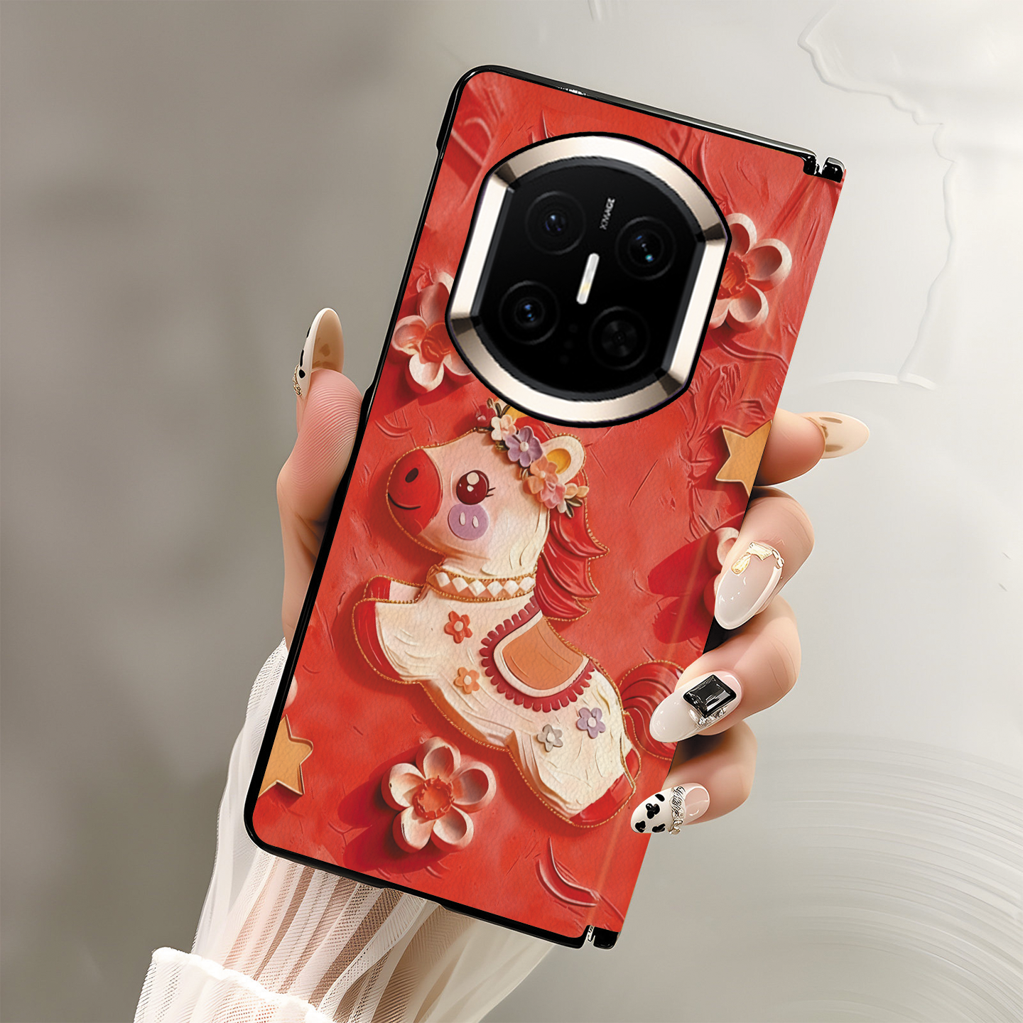 适用华为matex7手机壳中轴红色花朵小马可爱卡通新年款insm