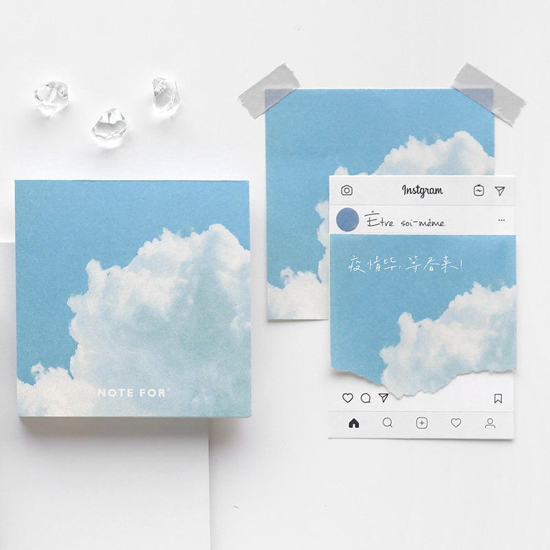 100 하늘 메시지 노트 패드 작은 노트 찢을 수 있는 비접착식 단순 수첩 소재 한국어 스타일