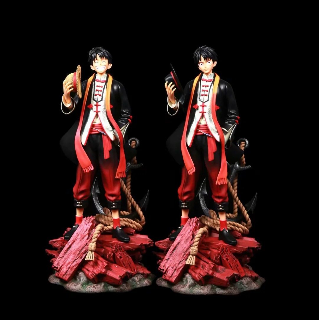 海贼王 gk中国风 路飞 唐装 可换头草帽团 雕像 模型盒装手办摆件