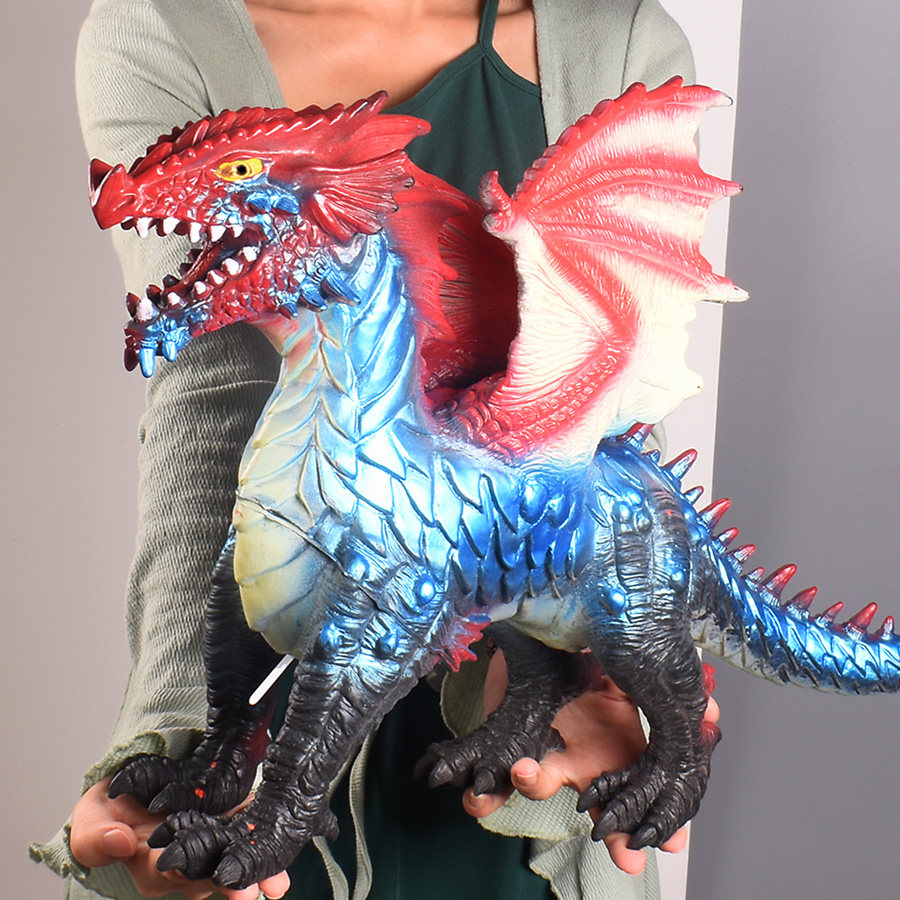 大号恐龙玩具男孩软胶双头龙飞天神龙魔龙多三头龙模型发声光儿童