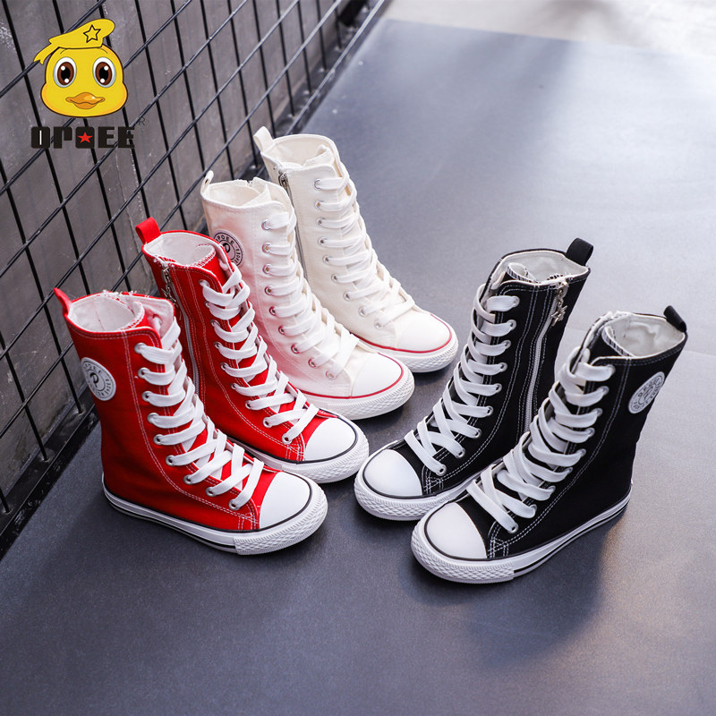 儿童帆布鞋2025春秋款韩版高筒男童女童鞋高帮休闲布鞋时尚街舞鞋