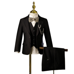 儿童西装套装主持人礼服男童帅气小男孩花童西服钢琴演出服黑色