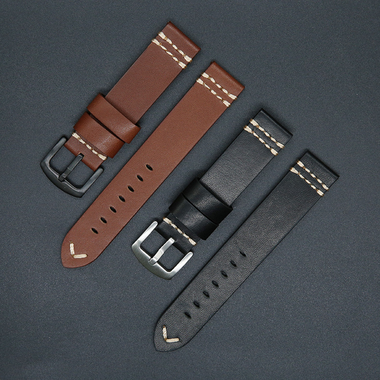 手工缝线复古真皮表带牛皮手表带智能手表 GearS3 华为GT2 iwatch