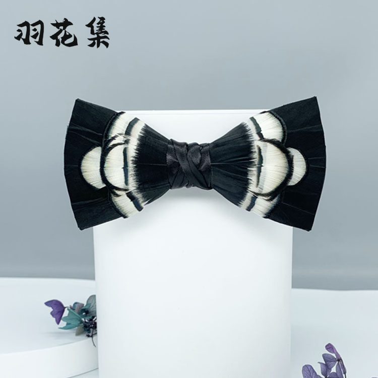 羽花集 天然羽毛原创手工领结婚礼主持人领结男朋友礼物男领结纯