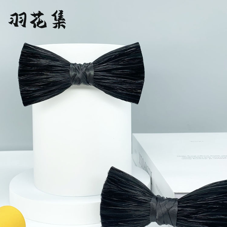 羽花集 天然羽毛黑丝羽原创手工男领结 婚礼配饰新郎男朋友饰品