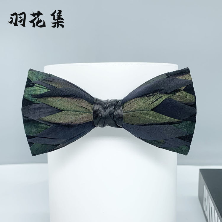 羽花集 羽毛幻夜天鹅原创手工领结婚礼主持领结男朋友礼物男领结