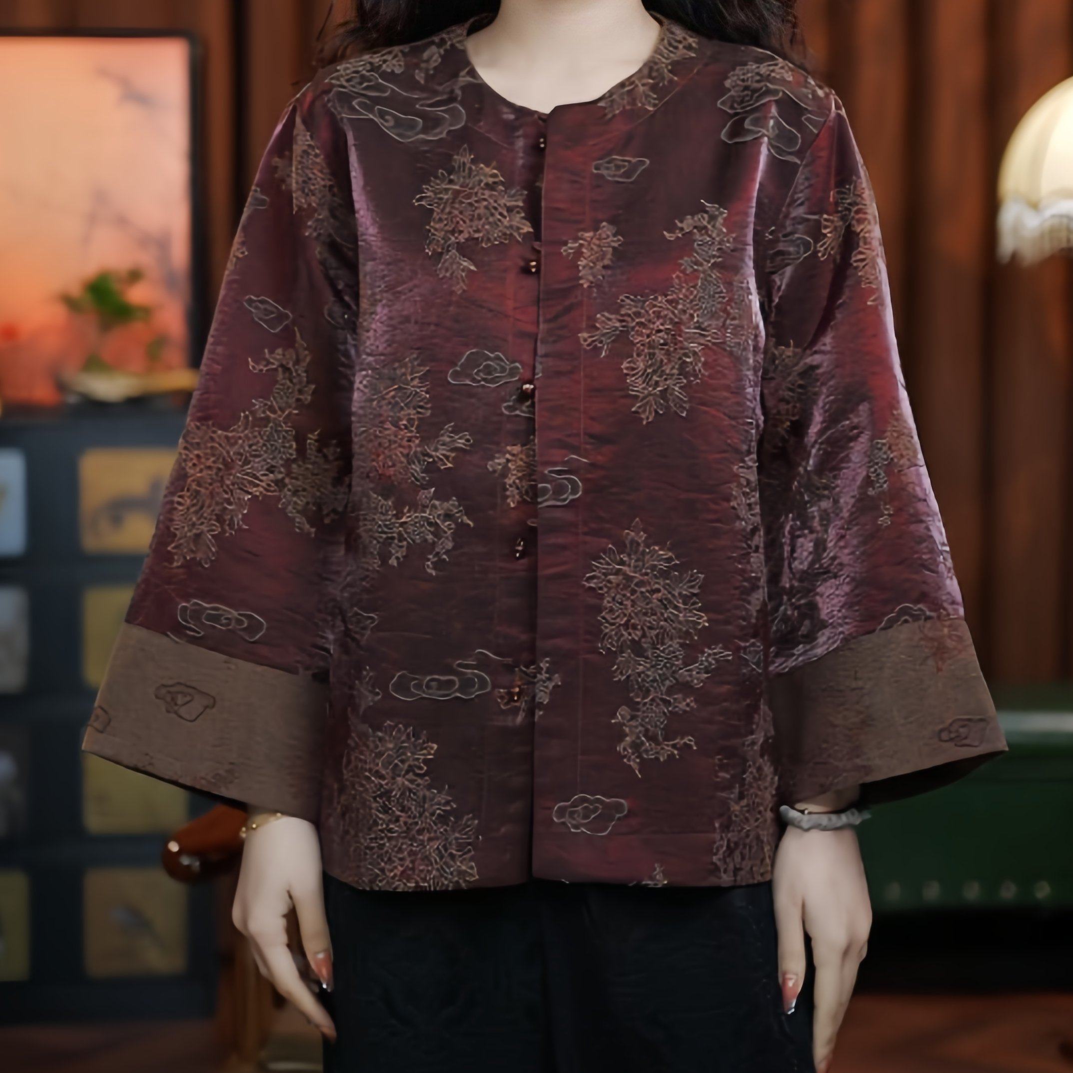 龙缠启岁（红棕色）老料女装新款提花圆领短款上衣开衫外套,女装/女士精品,连衣裙,淘宝优惠券,粉丝福利购,淘宝优惠卷