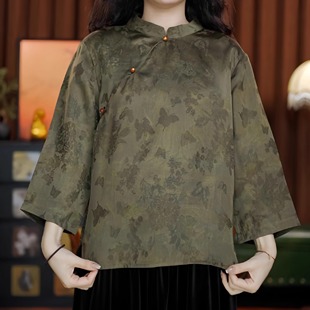 至善至美（墨绿色）新中式老料提花女装新款短款上衣外套