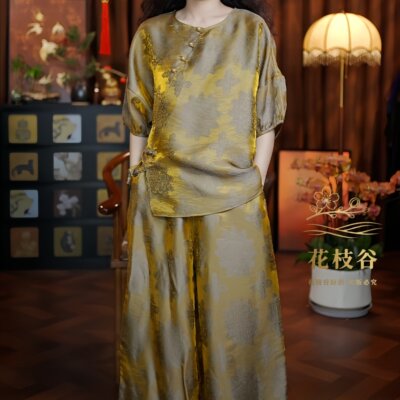 世有锦瑟（金黄色）2026新中式宽松上衣裤子国风女装两件套