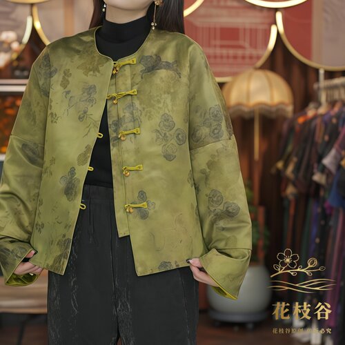 星檐拾锦（黄绿色）秋季新中式长袖圆领开衫外套32-785