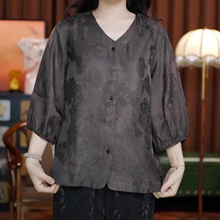 双面双穿短款 咖桔色 老料女装 提花新款 上衣 袖 宽松开衫 添香