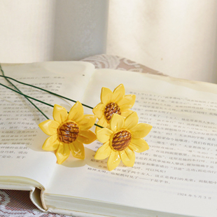 黄色陶瓷花瓶手工捏花传统陶瓷向日葵花瓶摆件插花家居花枝摆件